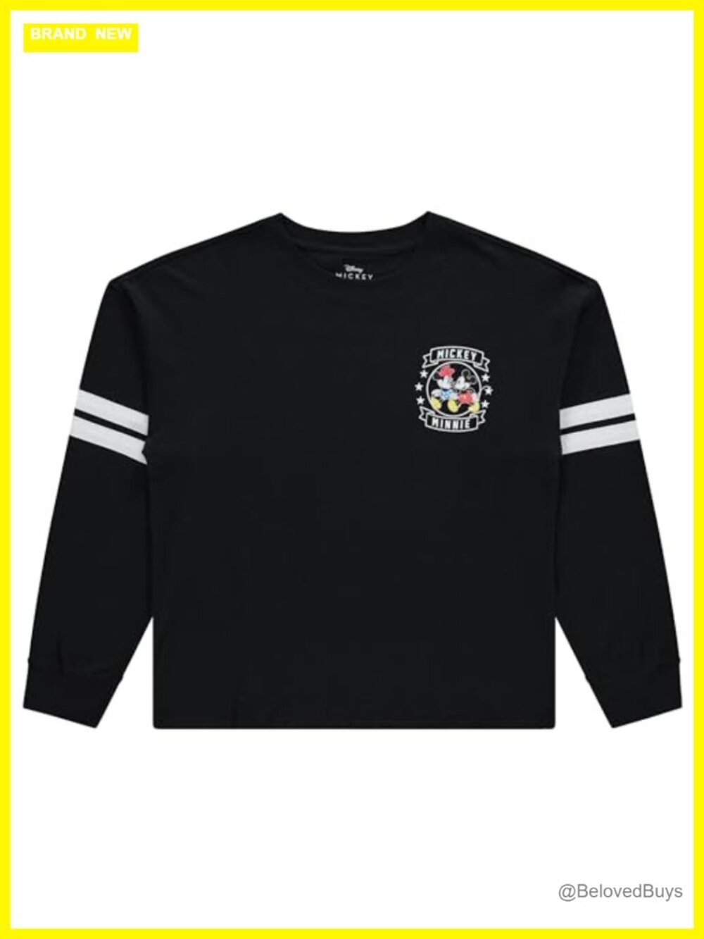 Officially Licensed Disney Mickey Minnie Long Sleeve Varsity Stripe Athletic Tee